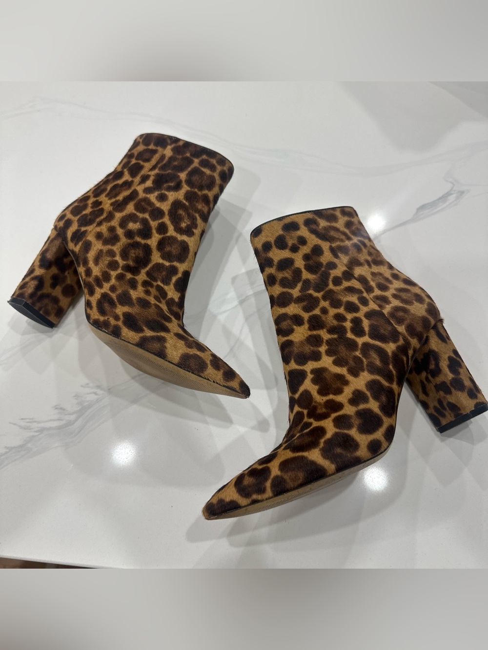 Marc Fisher Leopard Print Pointed Toe Ankle Booties - Brown/Black